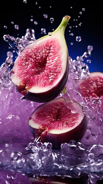 Photo trois tranches de melon sont dans un bol violet avec de l'eau éclaboussée autour d'eux