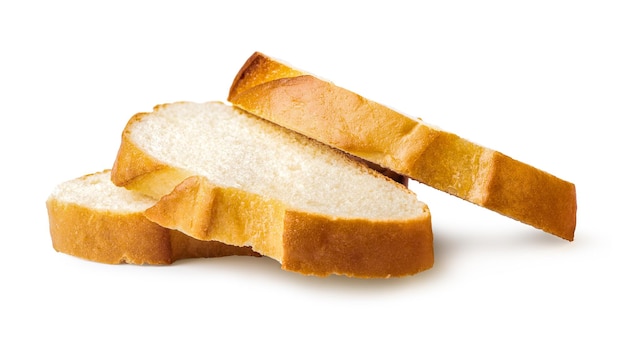 Trois tranches de pain isolé sur fond blanc