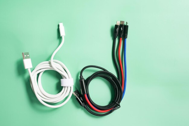 Trois types de connexions périphériques et de câbles de charge ou de données