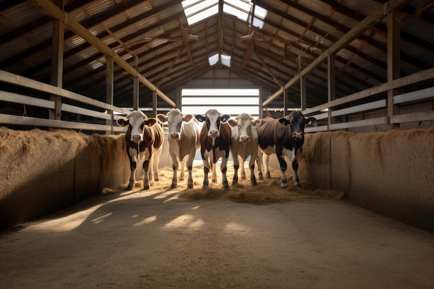 Photo trois vaches se tiennent dans un stall propre