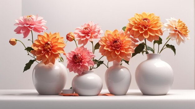 trois vases blancs avec des fleurs et l'un a le mot fleurs dessus