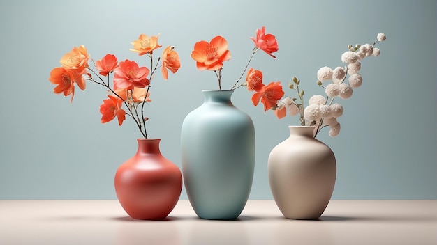 trois vases avec des fleurs et l'un a le mot " tulipe " sur lui