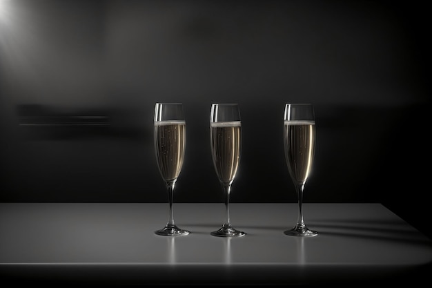 Trois verres de champagne sur une table