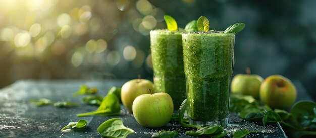 Photo trois verres de smoothie vert