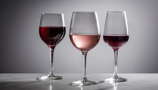 Trois verres de vin remplis de vin rouge