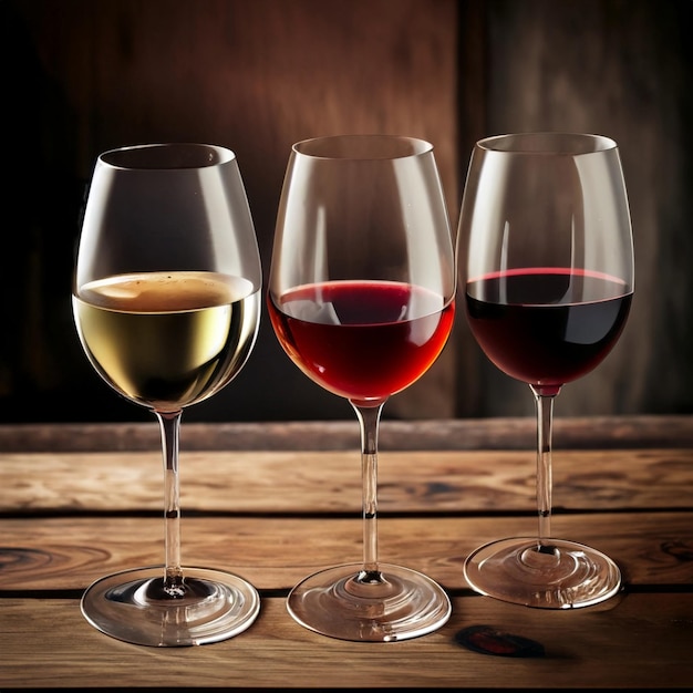 Trois verres à vin sur la table