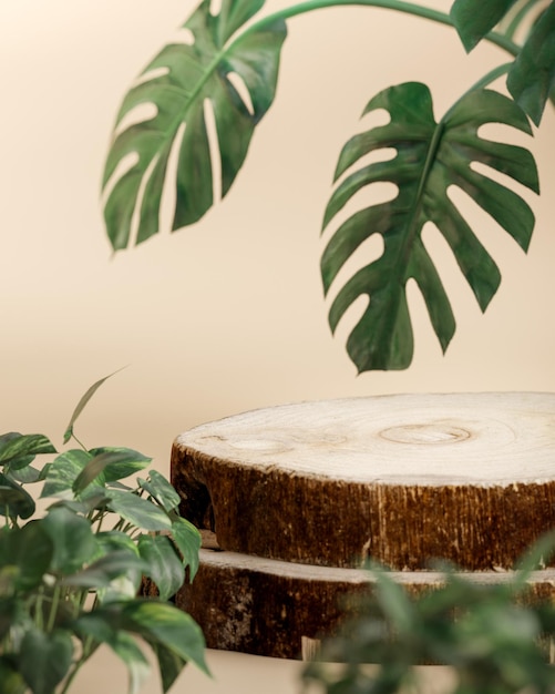 Tronc d'arbre sur l'environnement de la forêt tropicale pour le rendu 3d du placement de produit