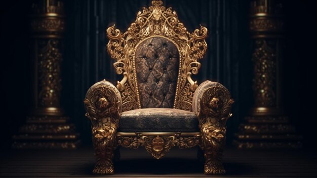 Photo le trône, la chaise royale en or sur un fond sombre, la place du roi.
