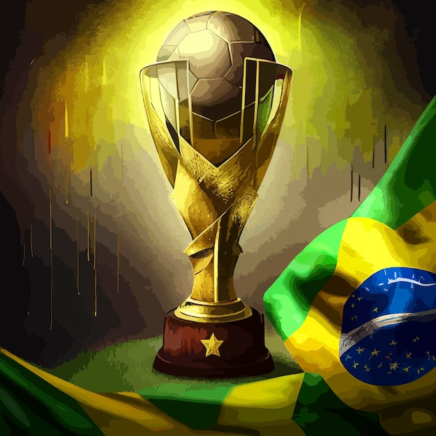 Photo trophée de la coupe du monde de football avec le drapeau du brésil