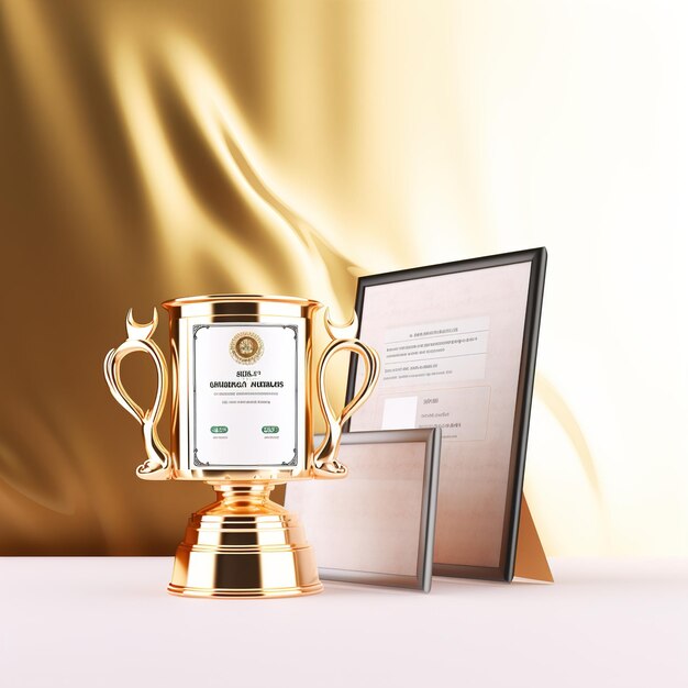 Photo un trophée avec une couverture en or et une image d'un trophée dessus
