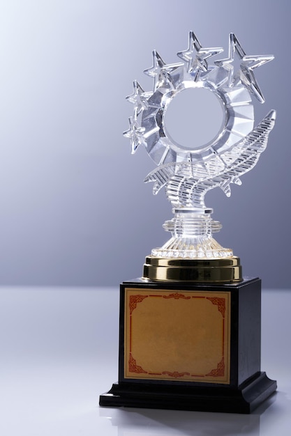 Photo trophée de cristal sur fond gris