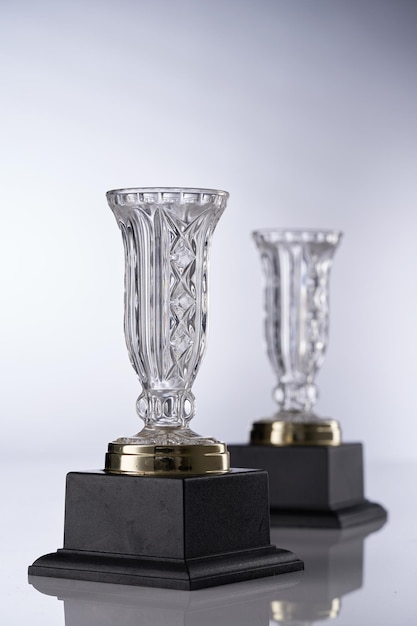 Photo trophée de cristal sur fond gris