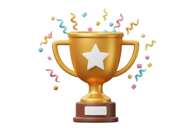 Un trophée doré avec une étoile et une célébration de confettis colorés