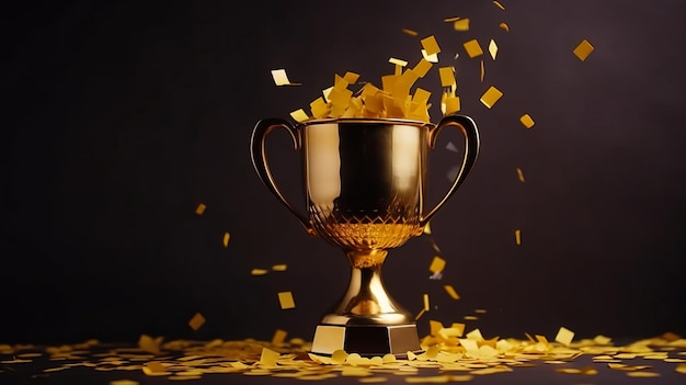 Trophée du prix sportif avec coupe d'or et confettis