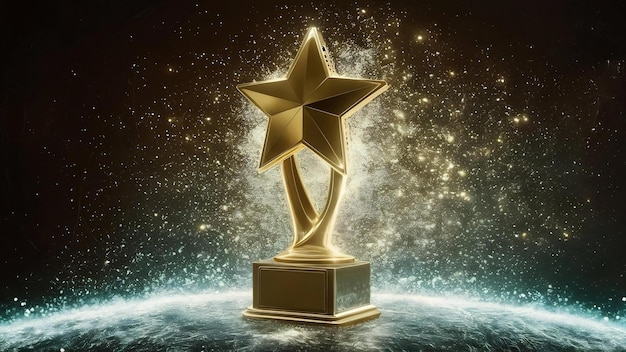 Trophée d'étoile d'or sur fond d'étincelles brillantes prix du vainqueur de l'art génératif