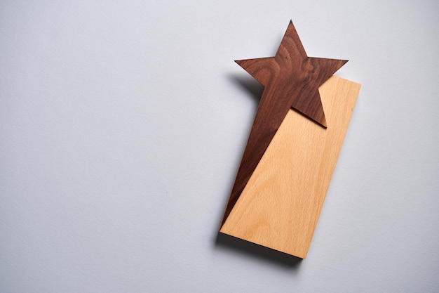 Trophée en forme d'étoile en bois sur fond blanc