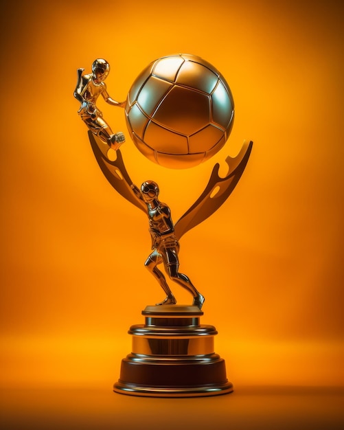 Trophée D'or Avec Ballon De Football Sur Fond Orange