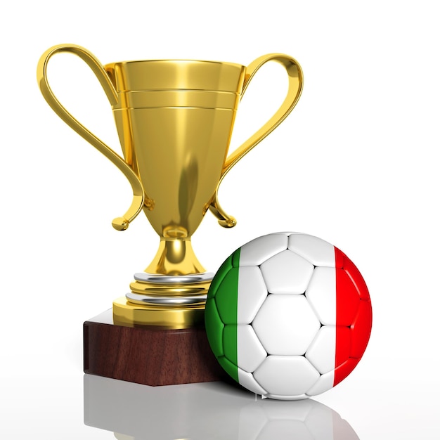 Trophée d'or et boule avec le drapeau de l'Italie isolé