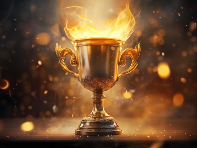 Un trophée en or avec des flammes au sommet