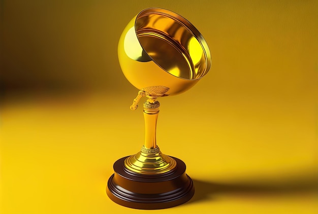 Trophée d'or pour le gagnant avec une loupe et un fond jaune