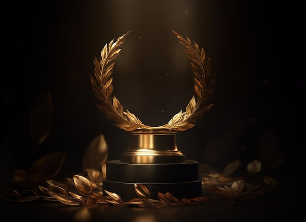 Un trophée d'or surmonté d'une couronne de laurier