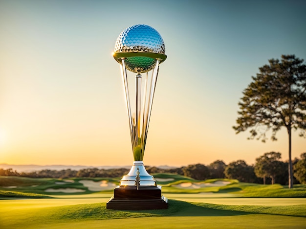 un trophée ressemblant à un sport de golf sur le fond d'un golf serein