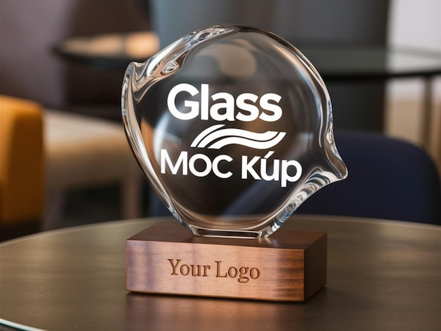 Photo un trophée en verre pour le logo en verre sur une table