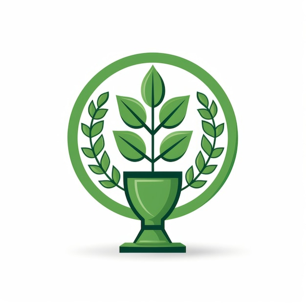 un trophée vert avec une plante dedans sur un fond blanc