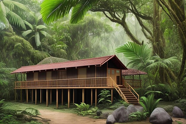 Tropical belle vue sur le paysage de la pluieforest maison dans les tropiques