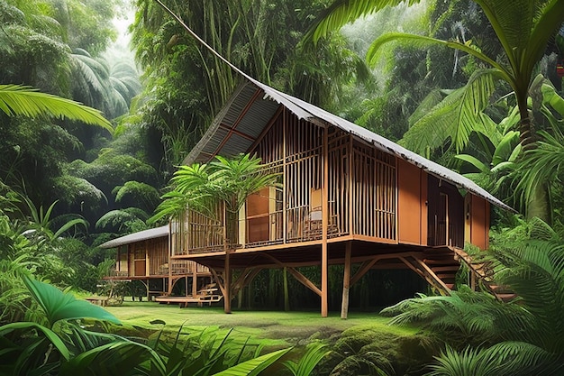 Tropical belle vue sur le paysage de la pluieforest maison dans les tropiques