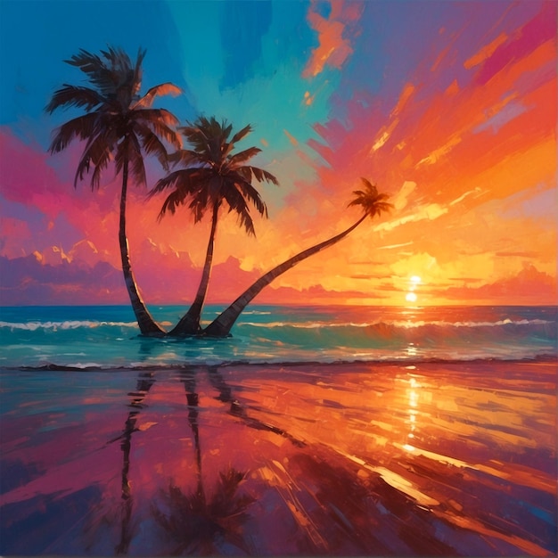 Tropical Sunset Bliss avec un beau et coloré fond de plage