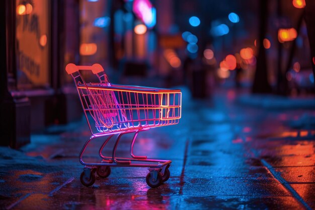 Le trottoir mouillé avec le chariot d'achat