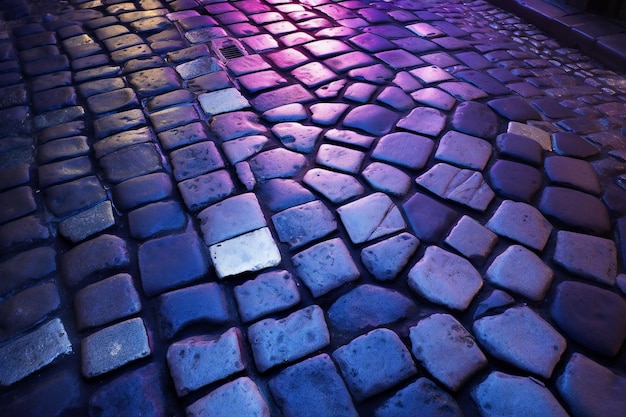 Le trottoir pavé de nuit à Prague, République tchèque