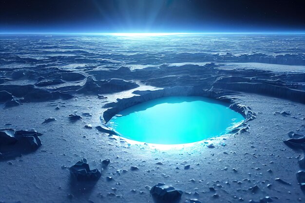 Photo un trou bleu au milieu de l'océan avec une lune bleue en arrière-plan