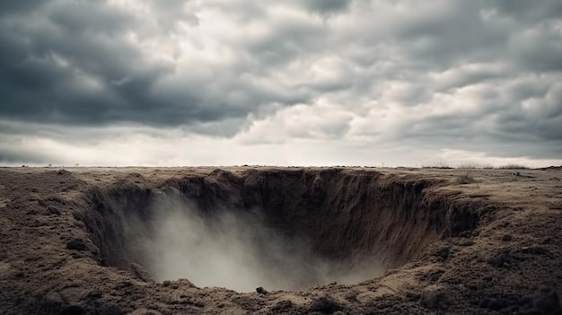 Un trou dans le sol Conséquences d'un tremblement de terre ou concept de catastrophe géologique