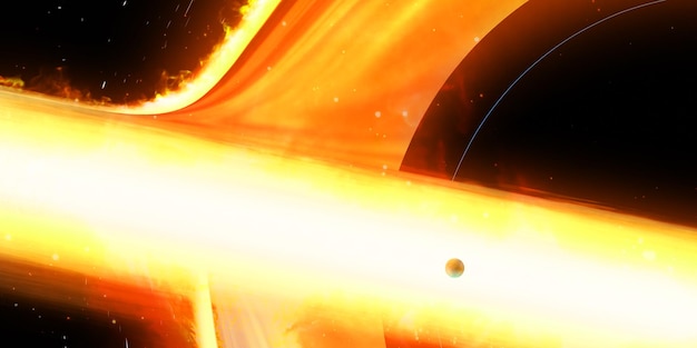 Un trou noir émet un rayonnement de Hawking en gros plan L'horizon des événements d'un trou noir Gravité tordue
