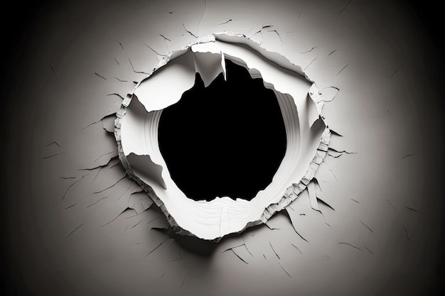 Photo trou noir gris rond dans un mur brisé