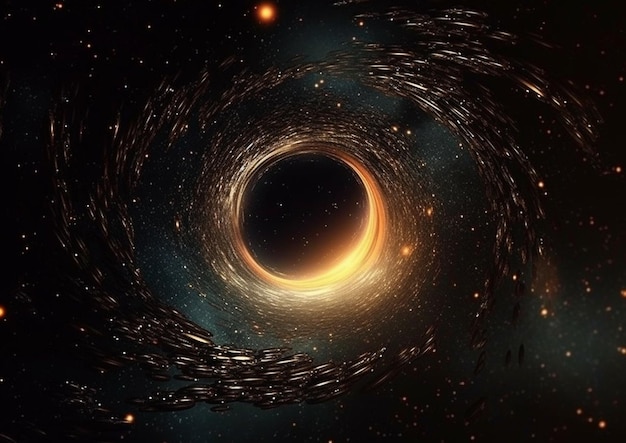 un trou noir avec un trou noir au milieu entouré d'étoiles ai générative