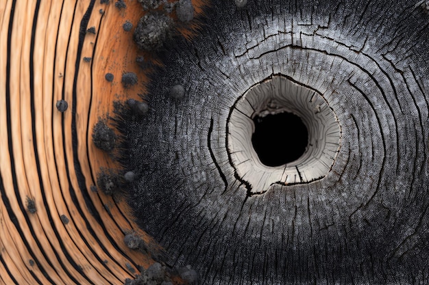 Un trou noir vide sur un tronc d'arbre s'affiche en détail plein cadre