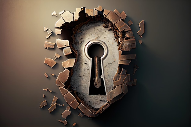 Photo un trou de serrure rempli de clés cassées ou endommagées qui ne peuvent pas déverrouiller la porte