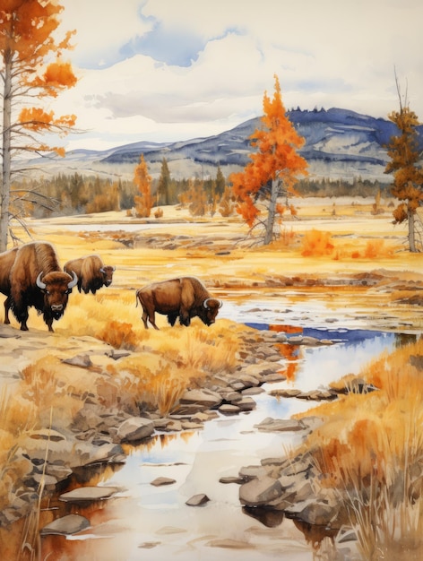 Un troupeau de bisons à Yellowstone à l'automne