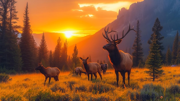 Photo un troupeau de cerfs au cœur de yellowstone