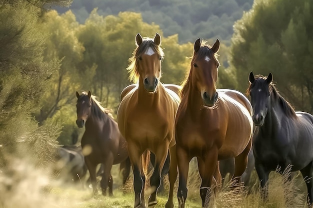 Un troupeau de chevaux qui courent librement