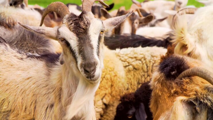 Photo troupeau de chèvres au pâturage dans la campagne