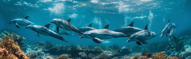 Un troupeau de dauphins dans l'océan avec de l'IA générative de corail