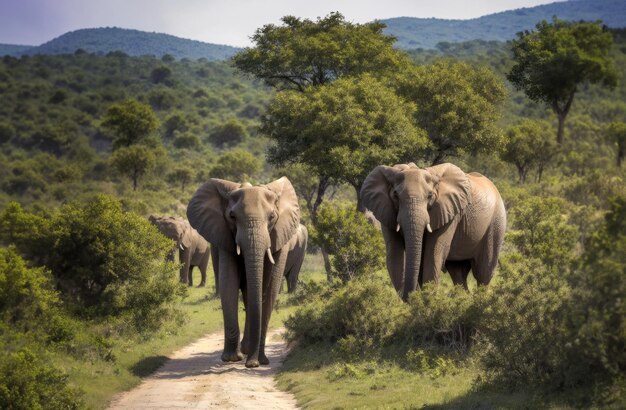 Troupeau d'éléphants dans la savane