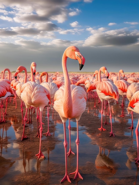 Un troupeau de flamants roses sur la côte