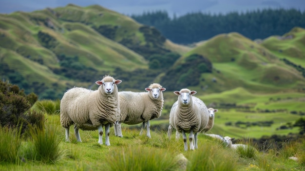 Un troupeau de moutons sur une colline verdoyante