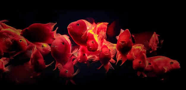 Troupeau de poissons d&#39;aquarium Perroquet rouge