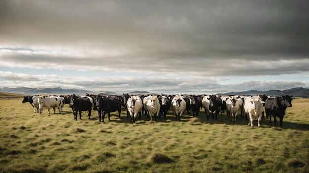 Troupeau de vaches sur le champ d'herbe de Nouvelle-Zélande